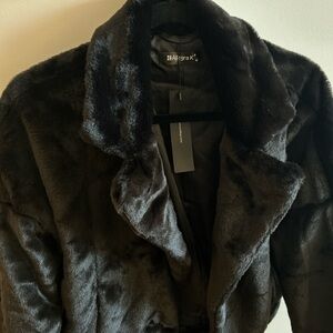 Allegra K Women's Black Teddy Jacket